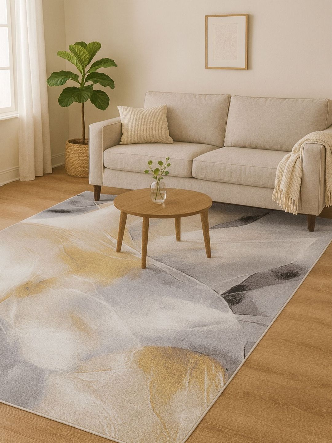 OBSESSIONS Grey And Brown Abstract Printed Carpet-image-30