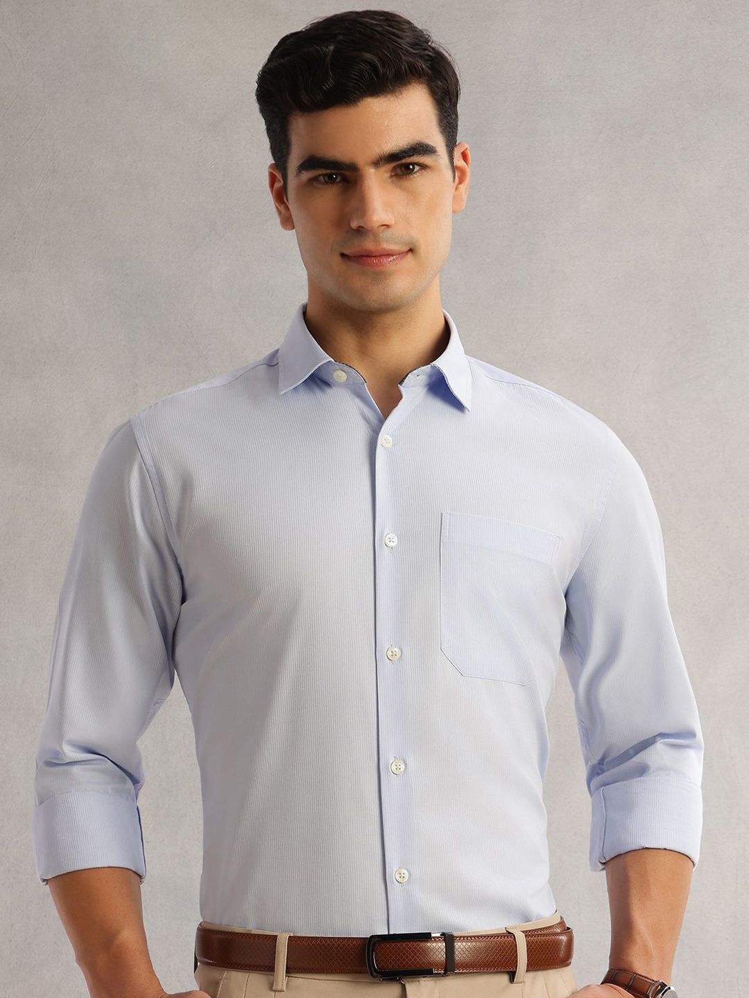 Thomas Scott Men Premium Fit Textured Spread Collar Cotton Formal Shirt-picture-16