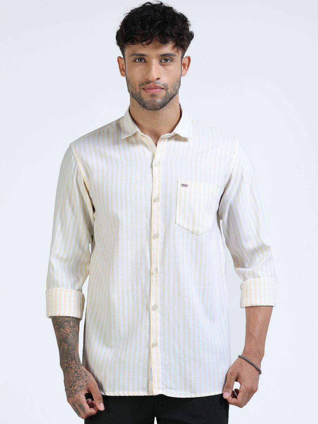 U.S. PITCHERS Men Standard Slim Fit Vertical Striped Spread Collar Cotton Casual Shirt-picture-17