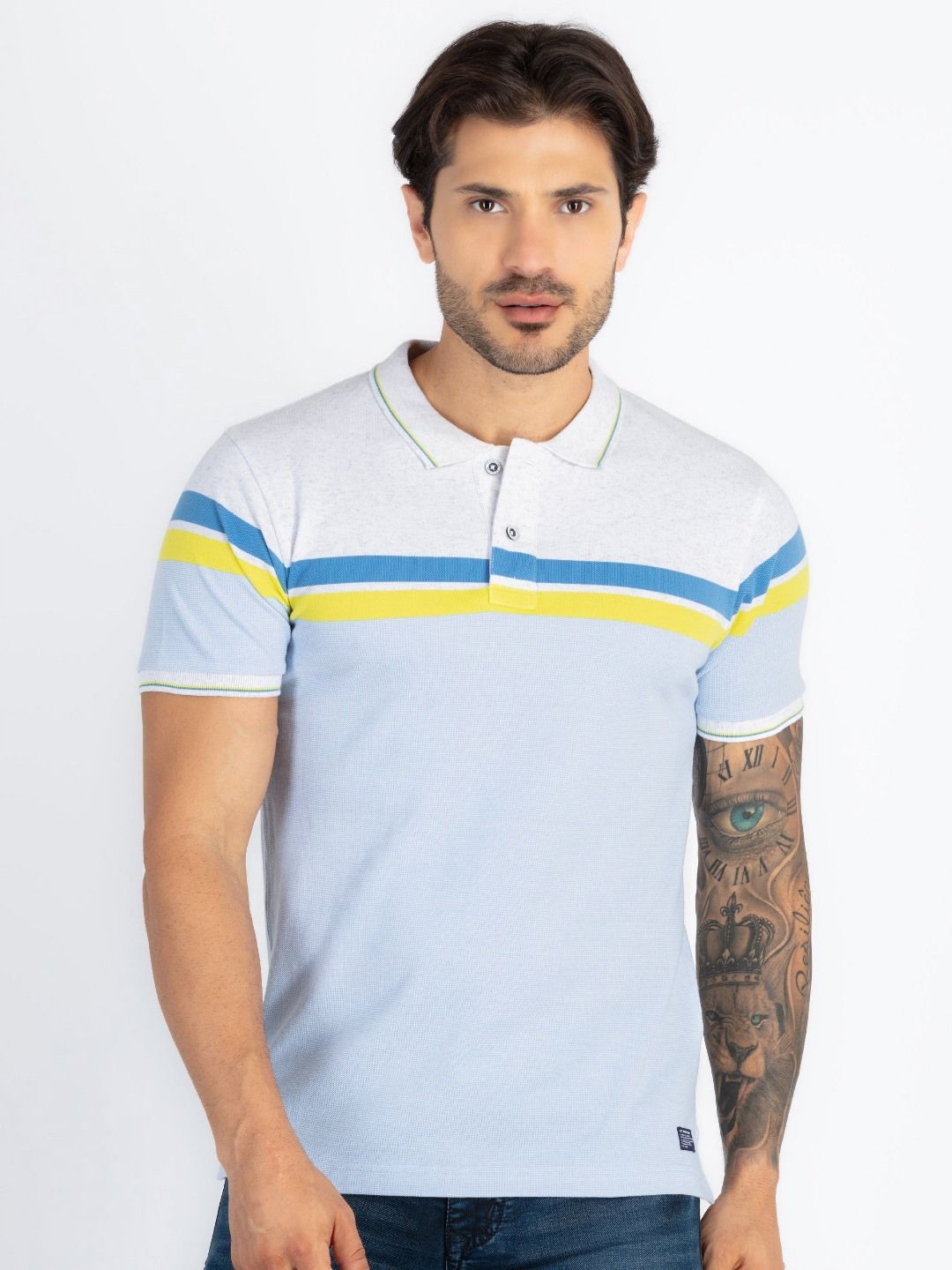 Status Quo Men Striped Polo Collar T-shirt-picture-12