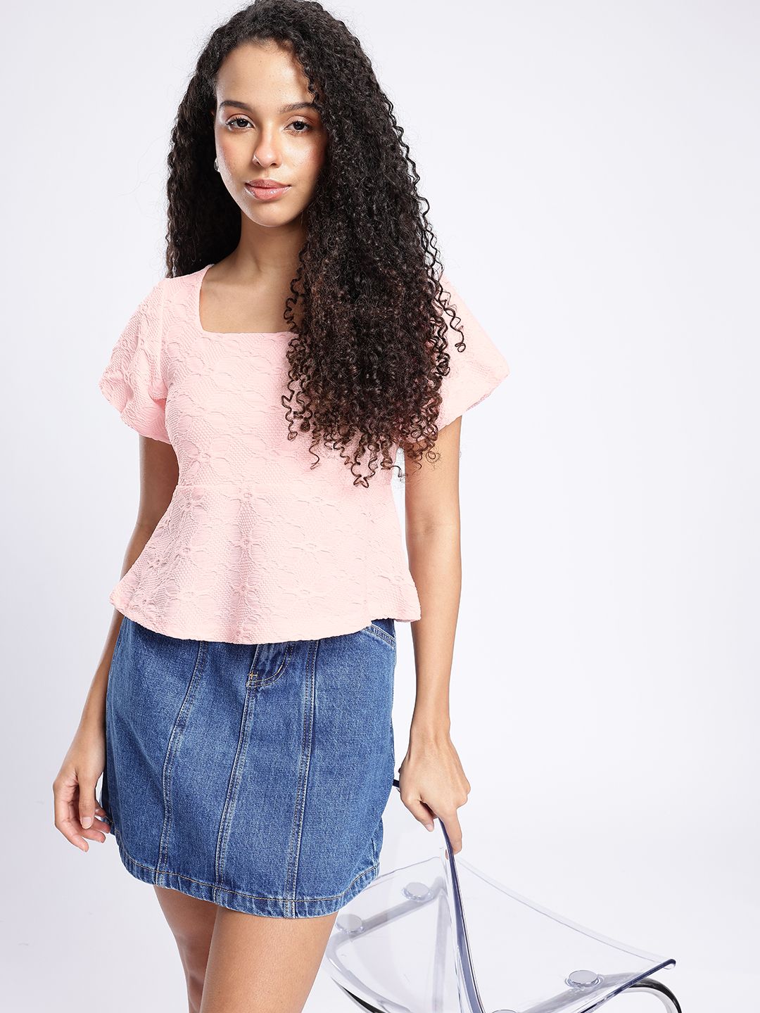 glitchez Square Neck Self-Design A-Line Top-picture-12