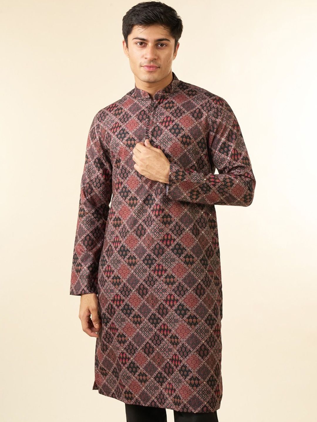 Diwas by Manyavar Men Woven Design Printed Festive Cotton Straight Kurta-picture-37