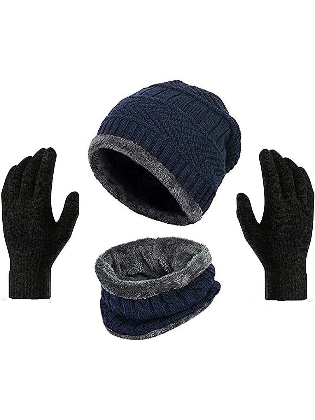 Navkar Crafts Unisex Self Design Woollen Beanie Set-picture-16