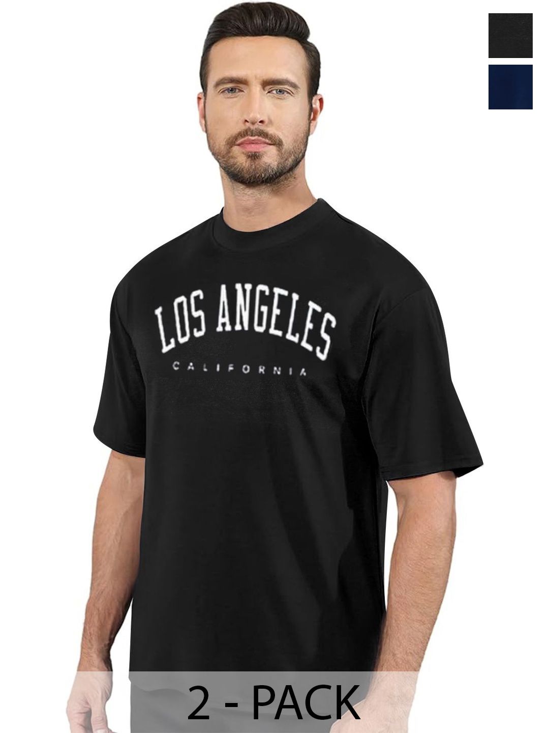 DIAZ Men Pack of 2 Typography Printed Round Neck Cotton Oversized T-shirts-picture-11