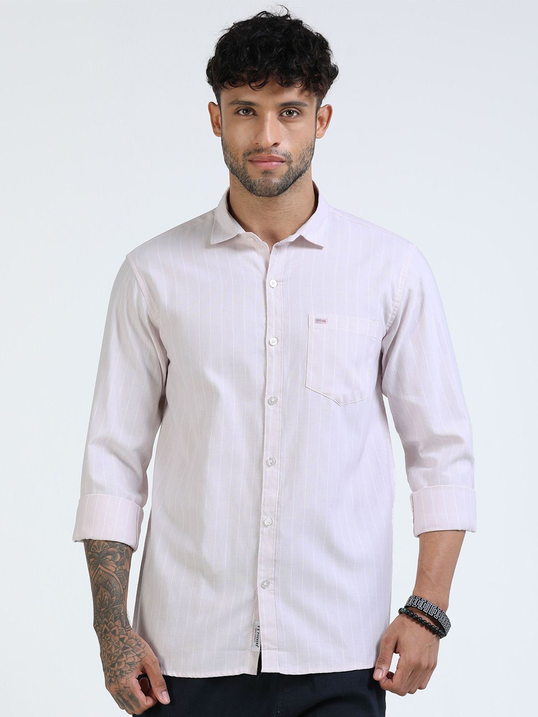 U.S. PITCHERS Men Standard Slim Fit Vertical Striped Spread Collar Cotton Casual Shirt-picture-18