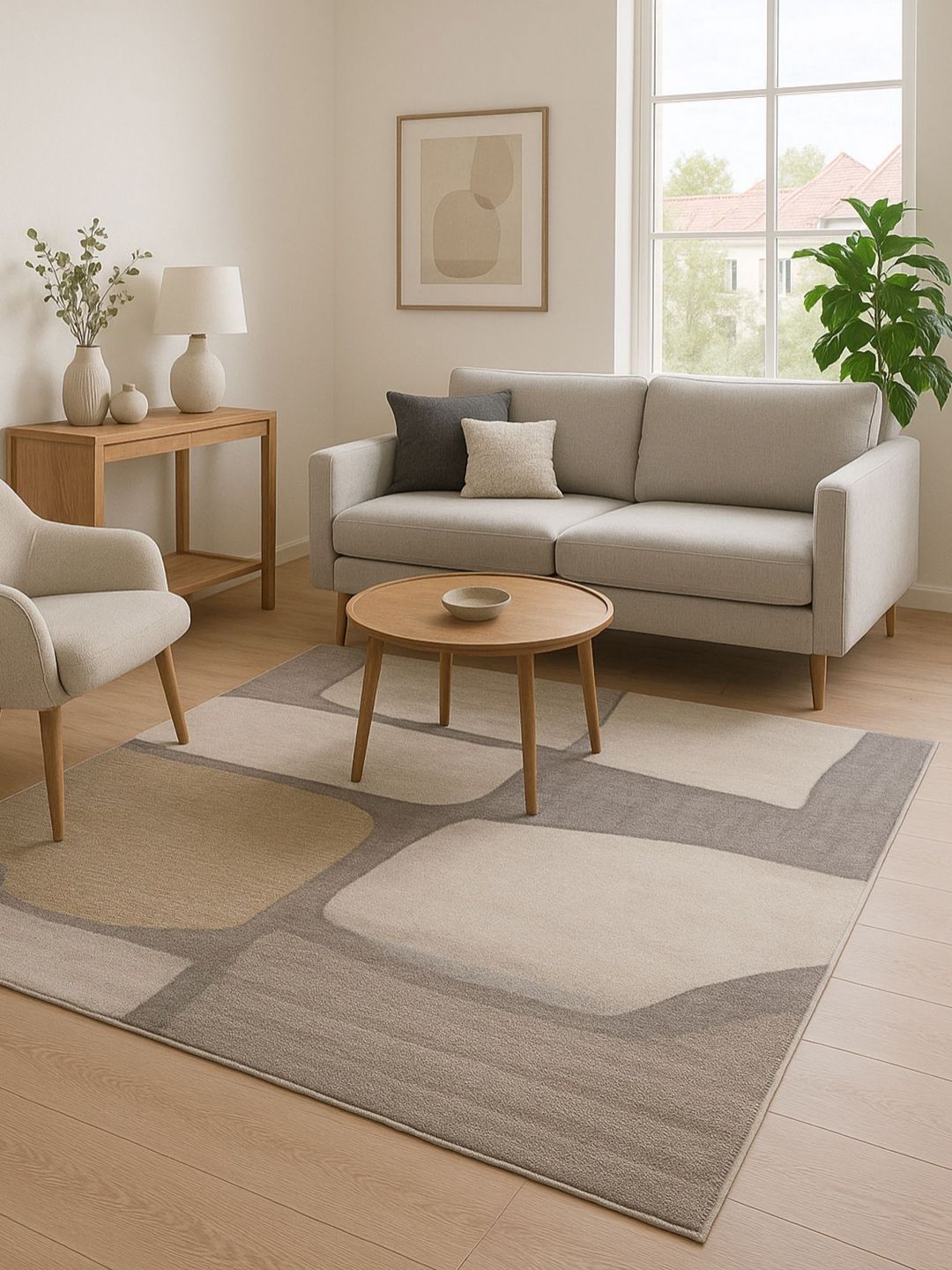 OBSESSIONS Grey And Beige Abstract Printed Carpet-picture-14