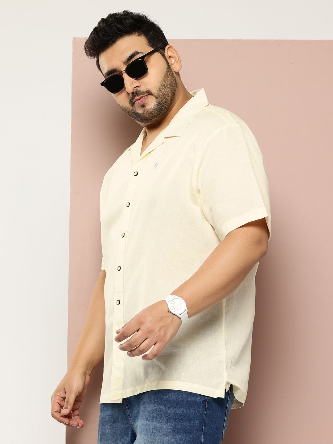 Thomas Scott Men Plus Size Cotton Linen Solid Millenium Fit Cuban Collar Shirt-picture-33