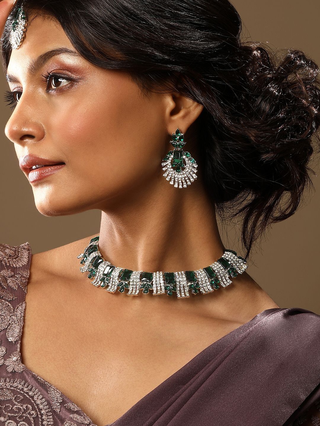 ASMITTA JEWELLERY Rhodium Plated American Diamond Studded Jewellery Set-picture-21