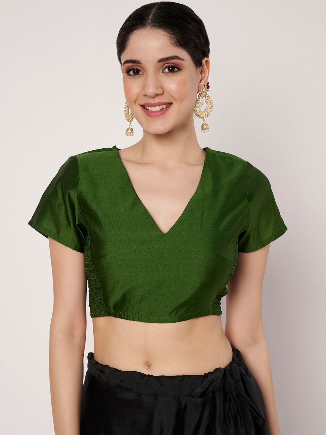 studio rasa Women Solid Smocking Short Sleeves Crop Top-picture-21