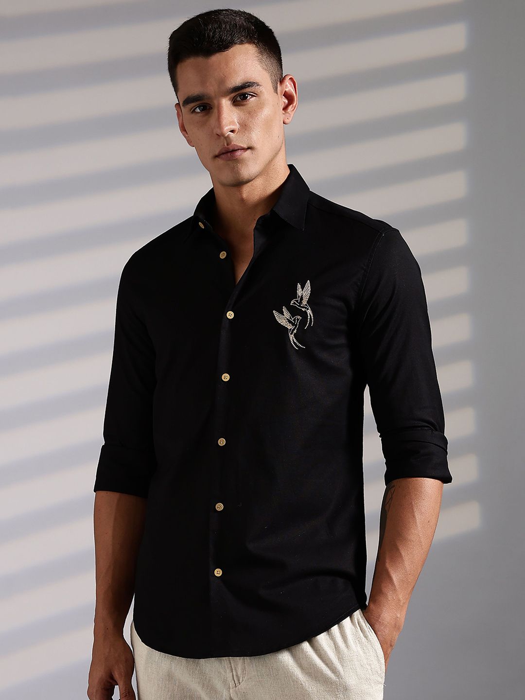 Eszett Embroidered Spread Collar Linen Casual Shirt-picture-41