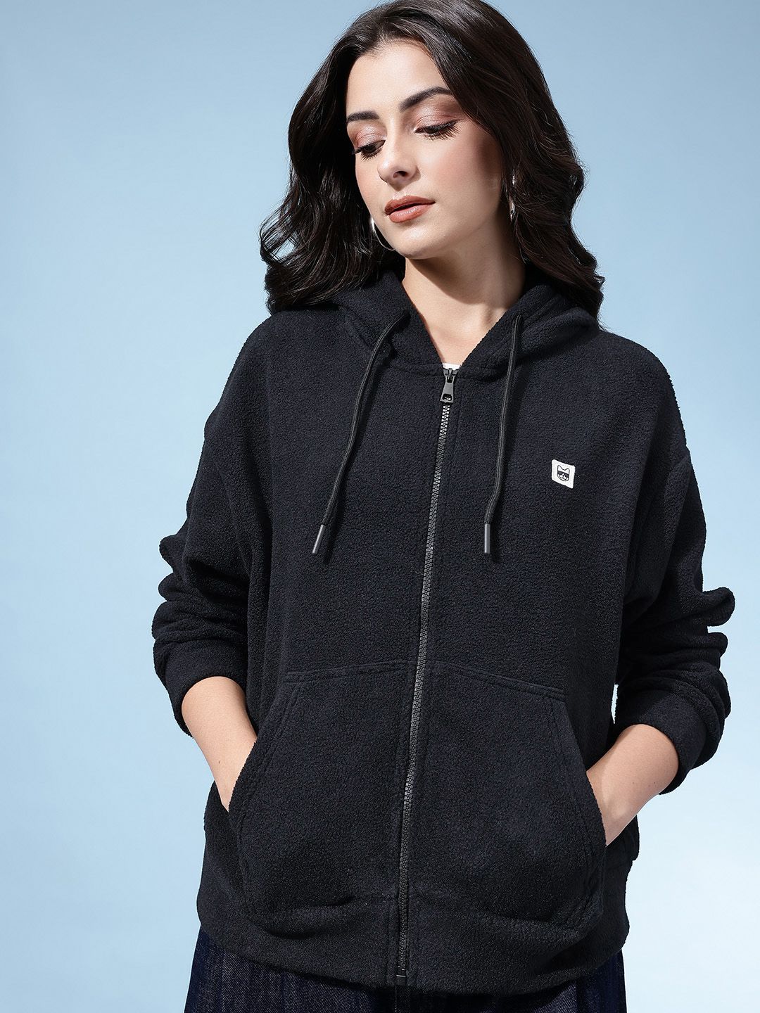 glitchez Applique Detail Hooded Drop-Shoulder Sleeves Oversized Sweatshirt-picture-28