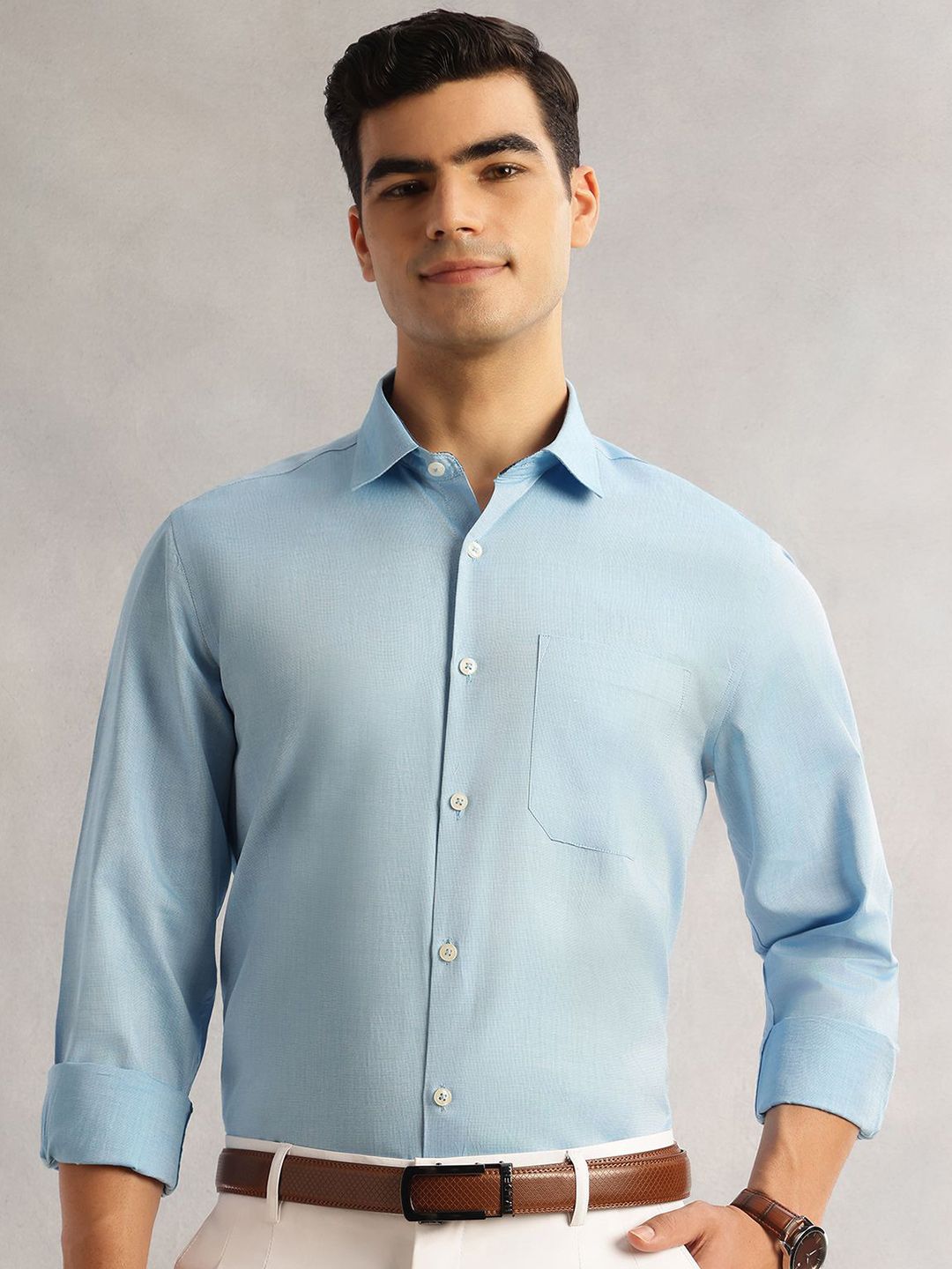 Thomas Scott Men Premium Fit Textured Spread Collar Cotton Formal Shirt-picture-30