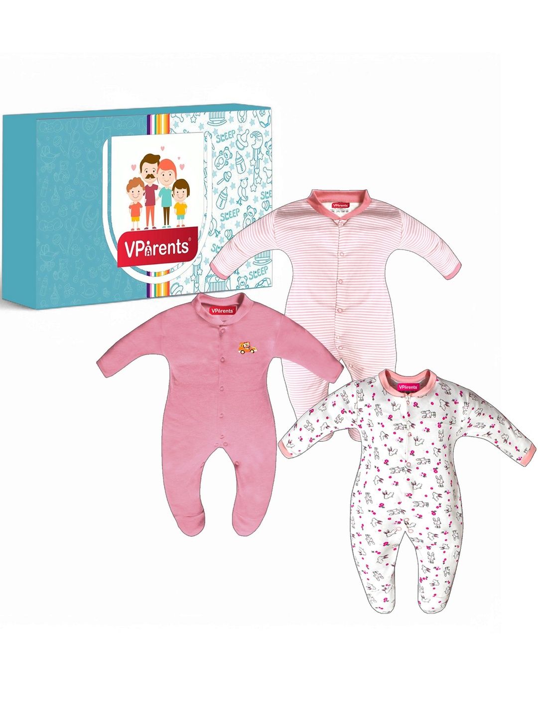 VParents Kids Pack of 3 Printed Cotton Printed Romper-picture-29