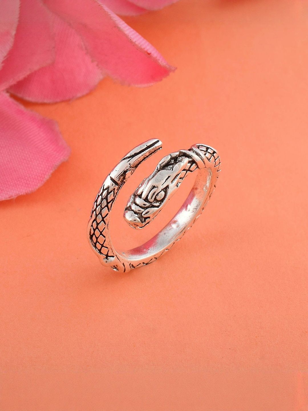 dzinetrendz Oxidised Antique finish Brass Snake Serpent design challa Finger ring-picture-45