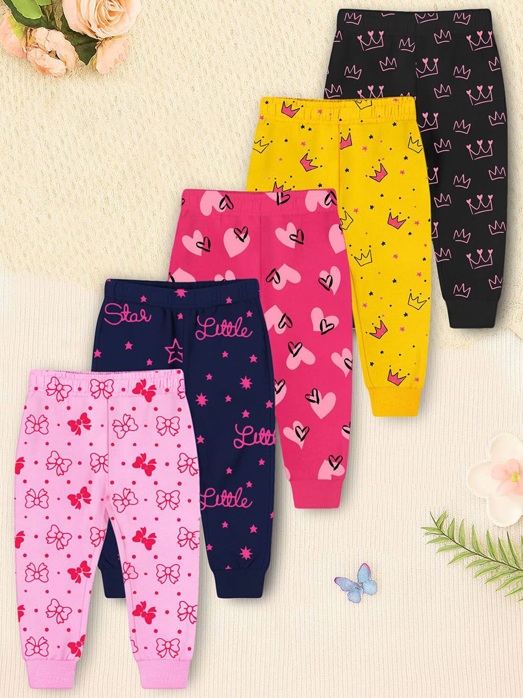 YK X Trampoline Kids Pack Of 5 Printed Mid-Rise Cotton Joggers Lounge Pants-picture-30