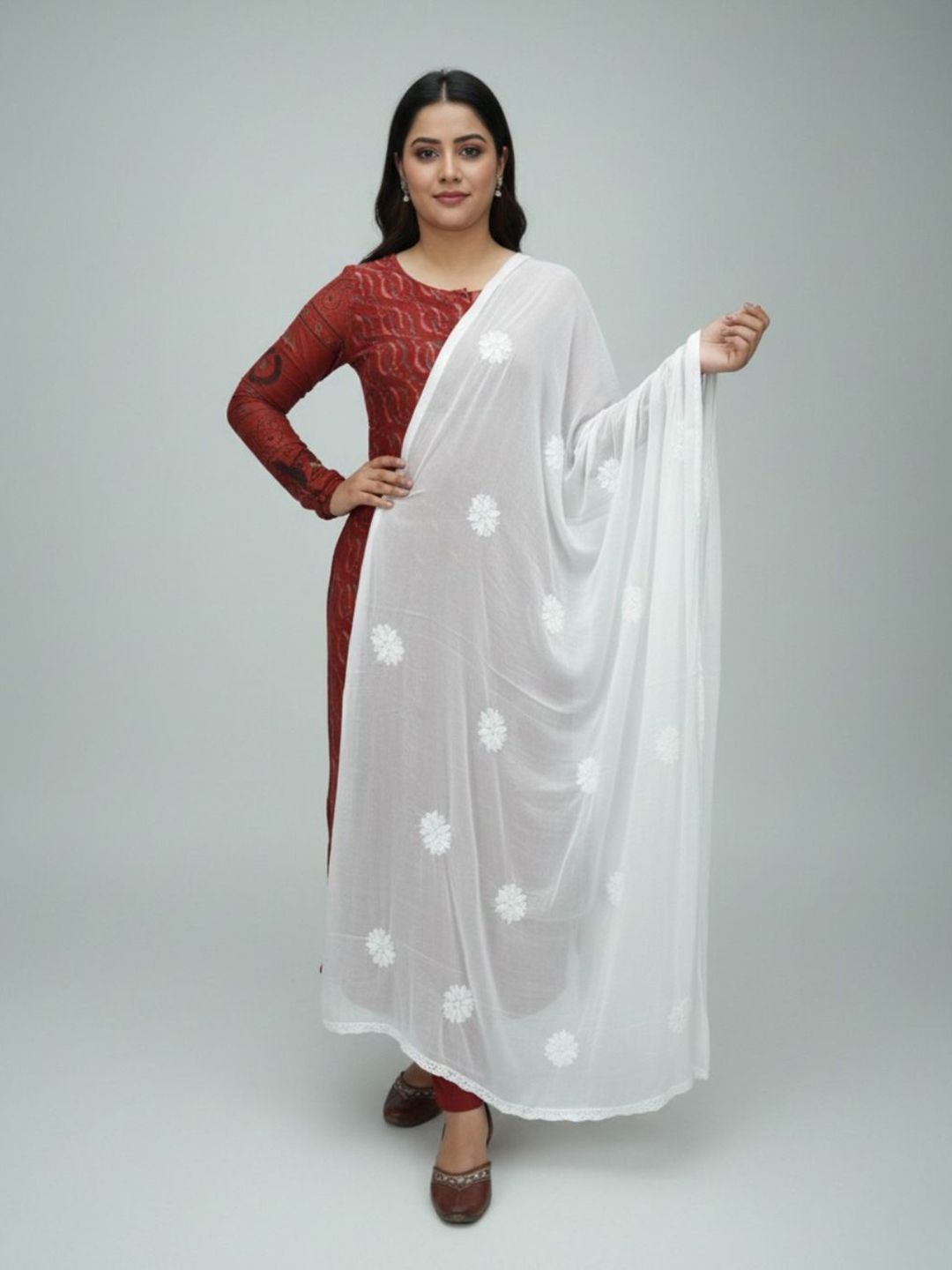 PARAMOUNT CHIKAN Ethnic Motifs Embroidered Thread Work Chiffon Dupatta-image-40