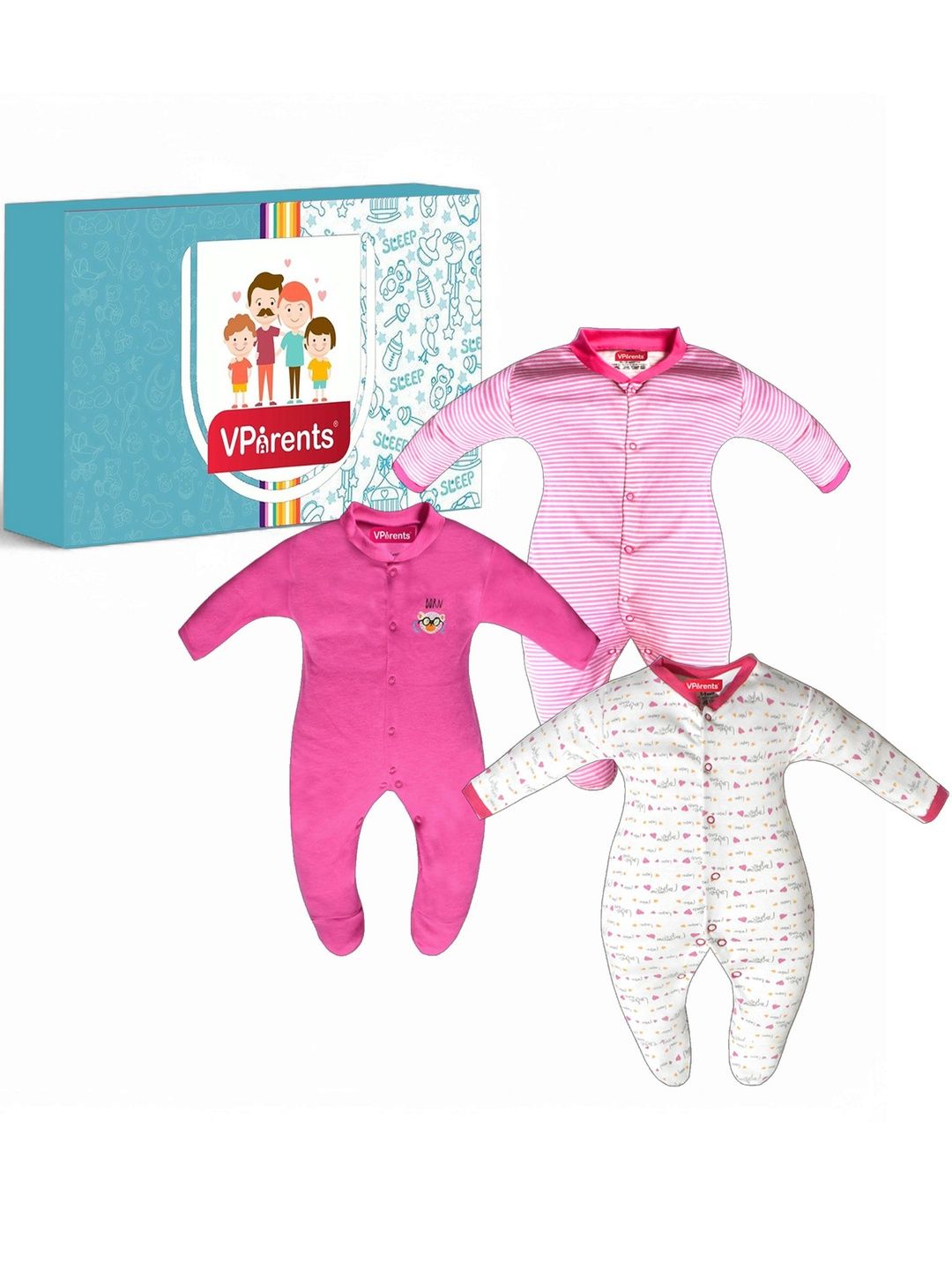 VParents Kids Pack of 3 Printed Full Sleeves Rompers-picture-24