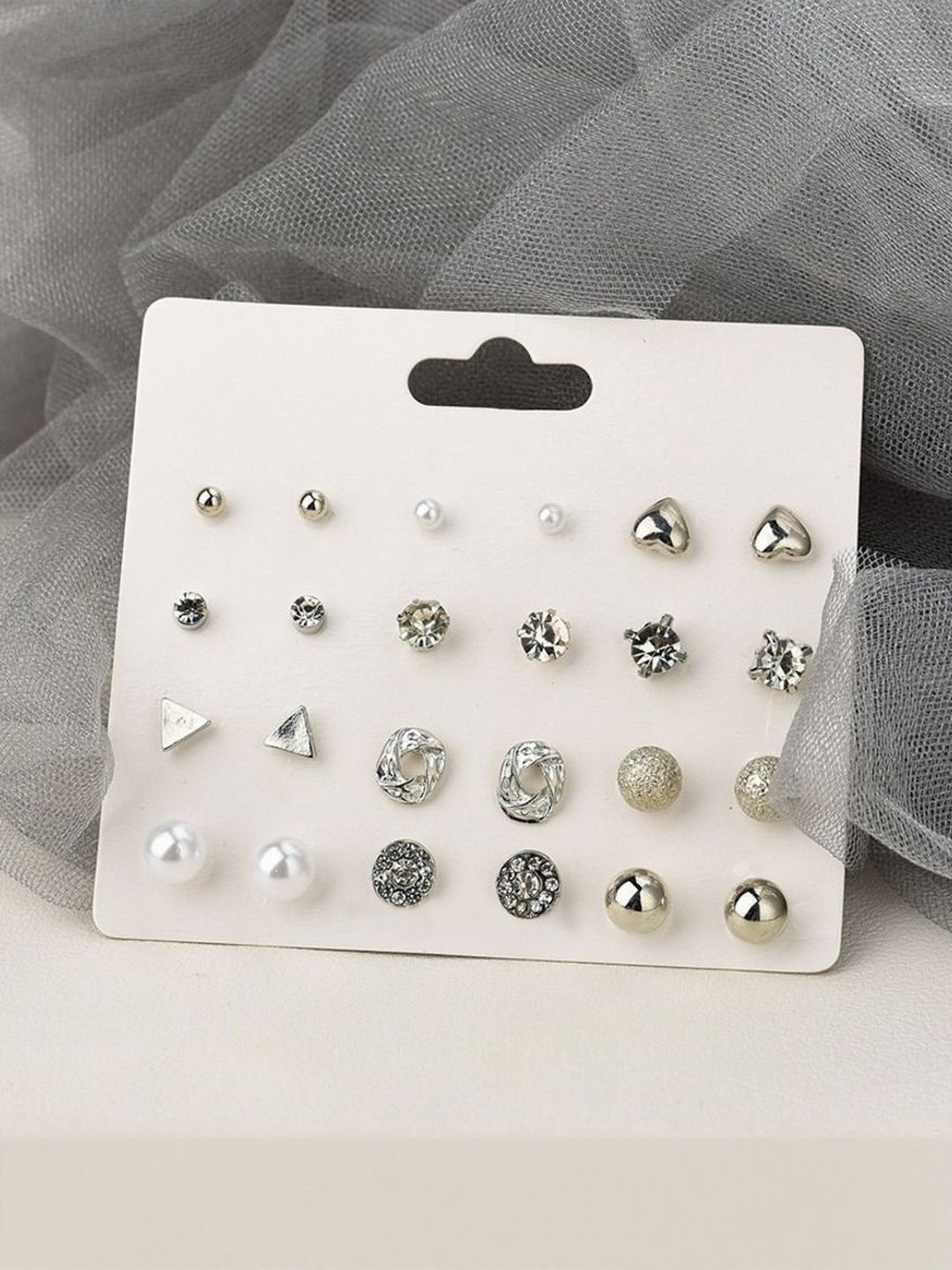 Vembley Women Combo of 12 Pair Silver Plated Stud Earrings-picture-22