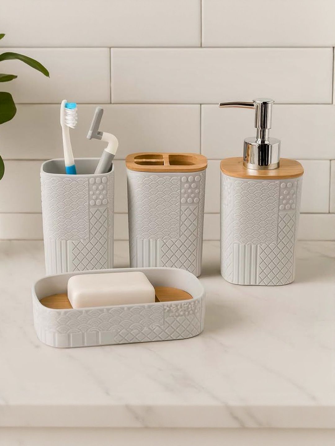 Go Hooked White 4 Piece Solid Plastic Bath Accessories Set-picture-32
