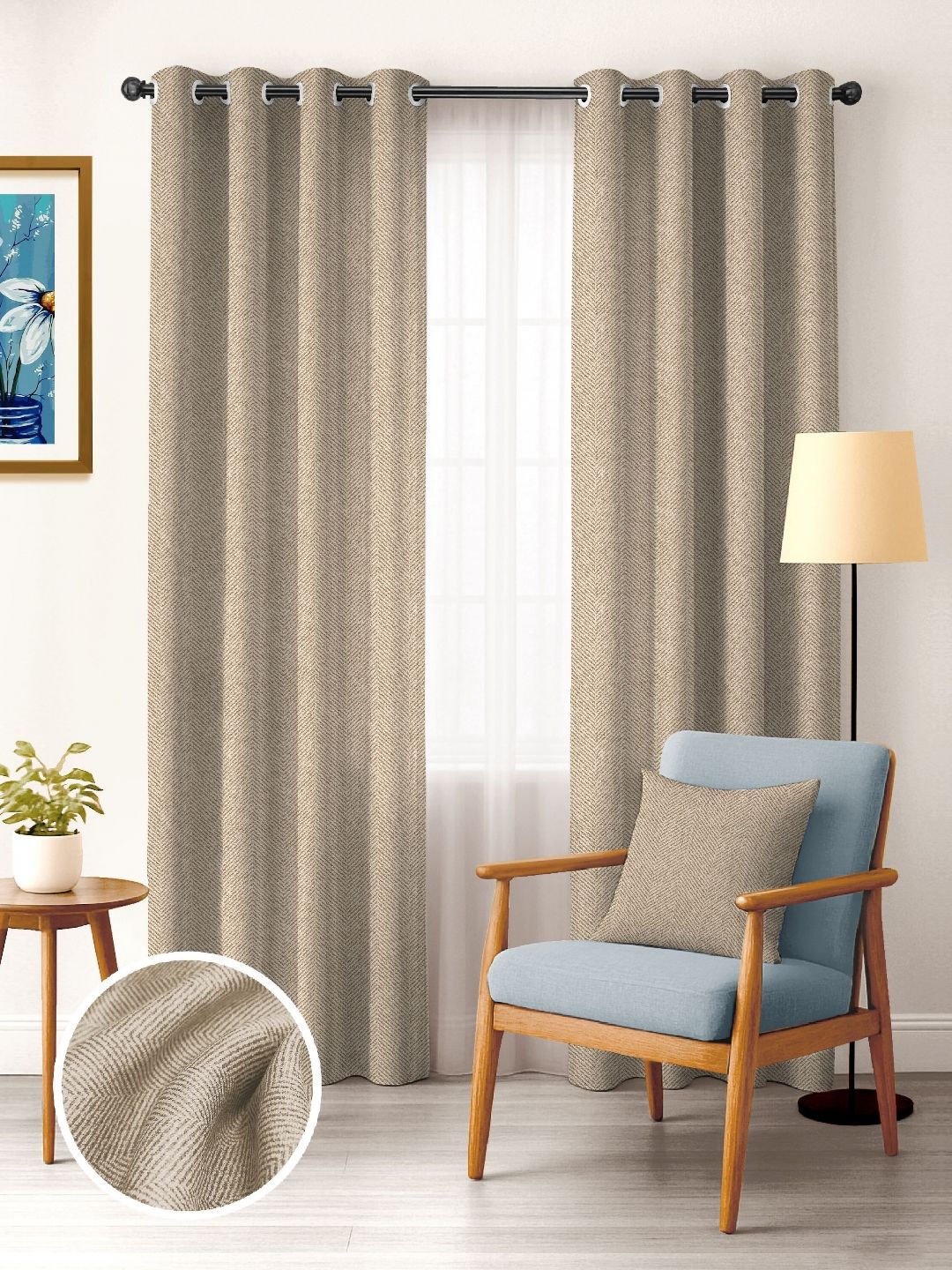 CASABLEU Beige 2 Pieces Black Out Door Curtains-image-24
