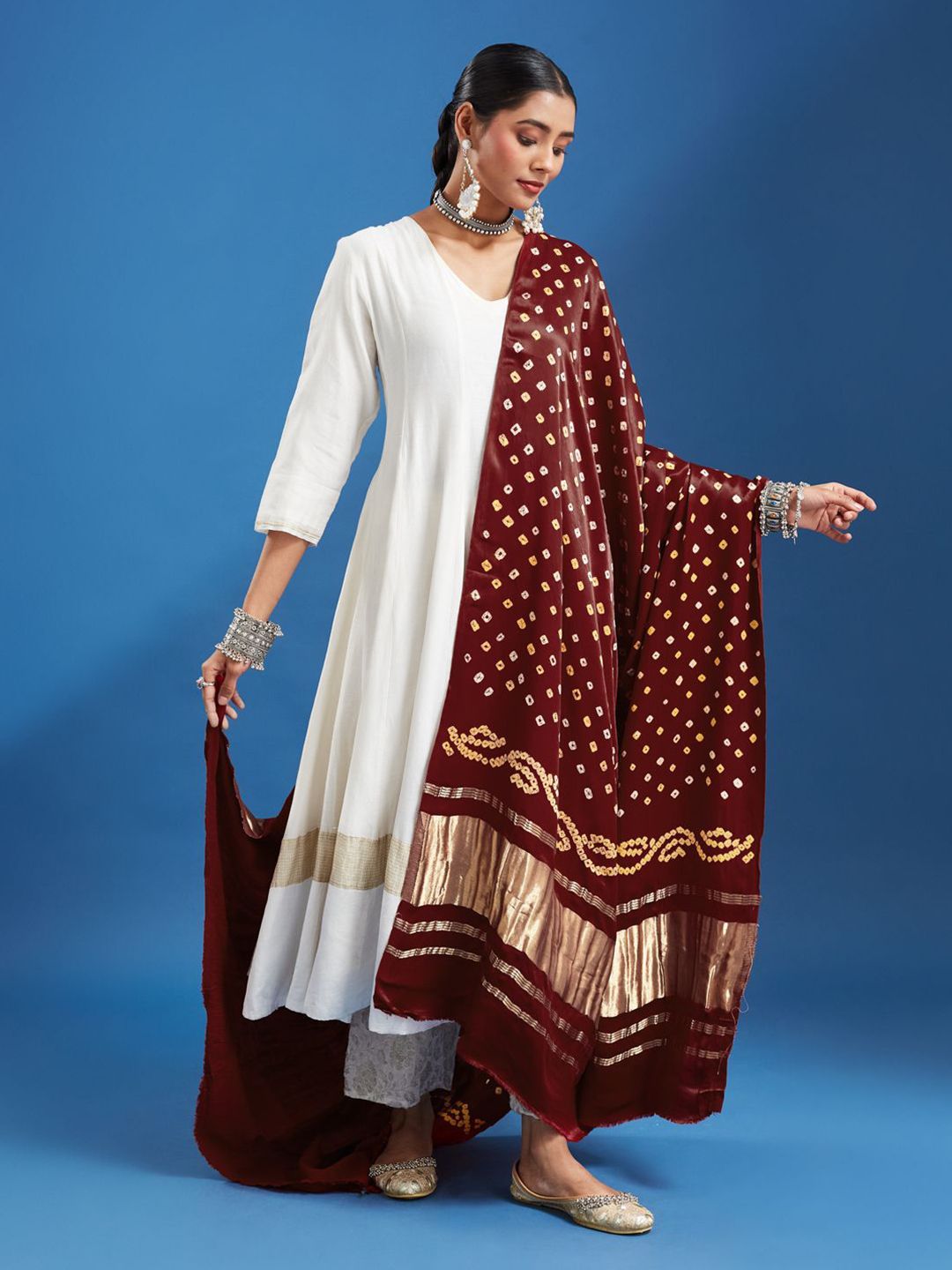 Taavi Bandhani Printed Zari Work Pure Gajji Silk Dupatta-picture-35