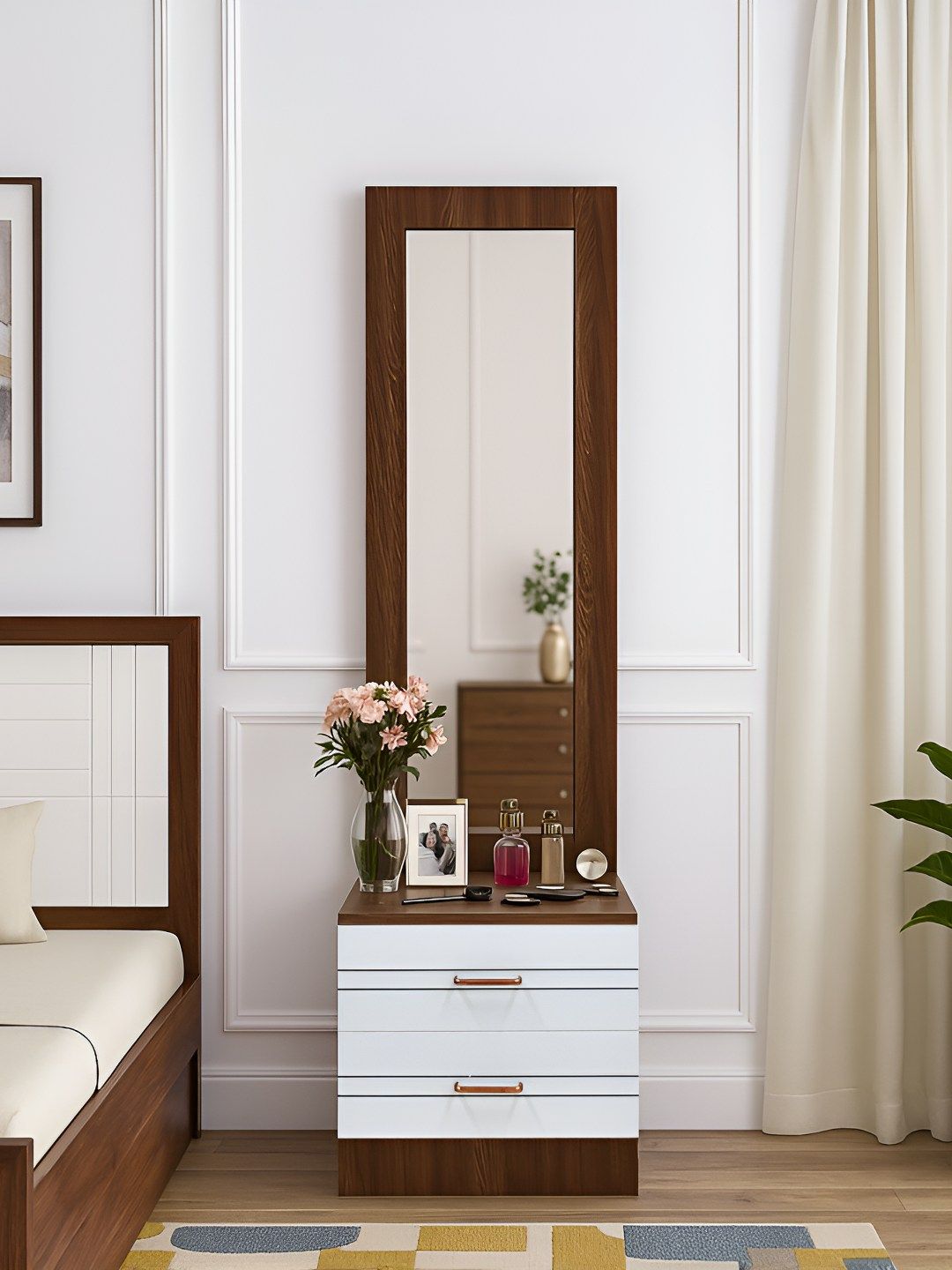 Outkraft Brown Wooden Framed Table Top Mirror-picture-46