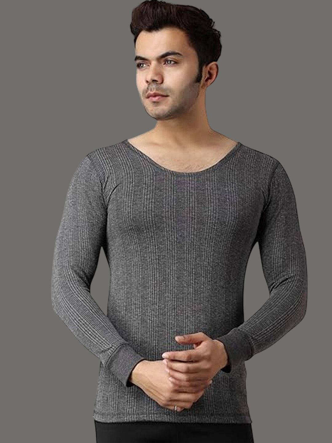 FF Men Ribbed Round Neck Long Sleeves Thermal Tops-picture-52