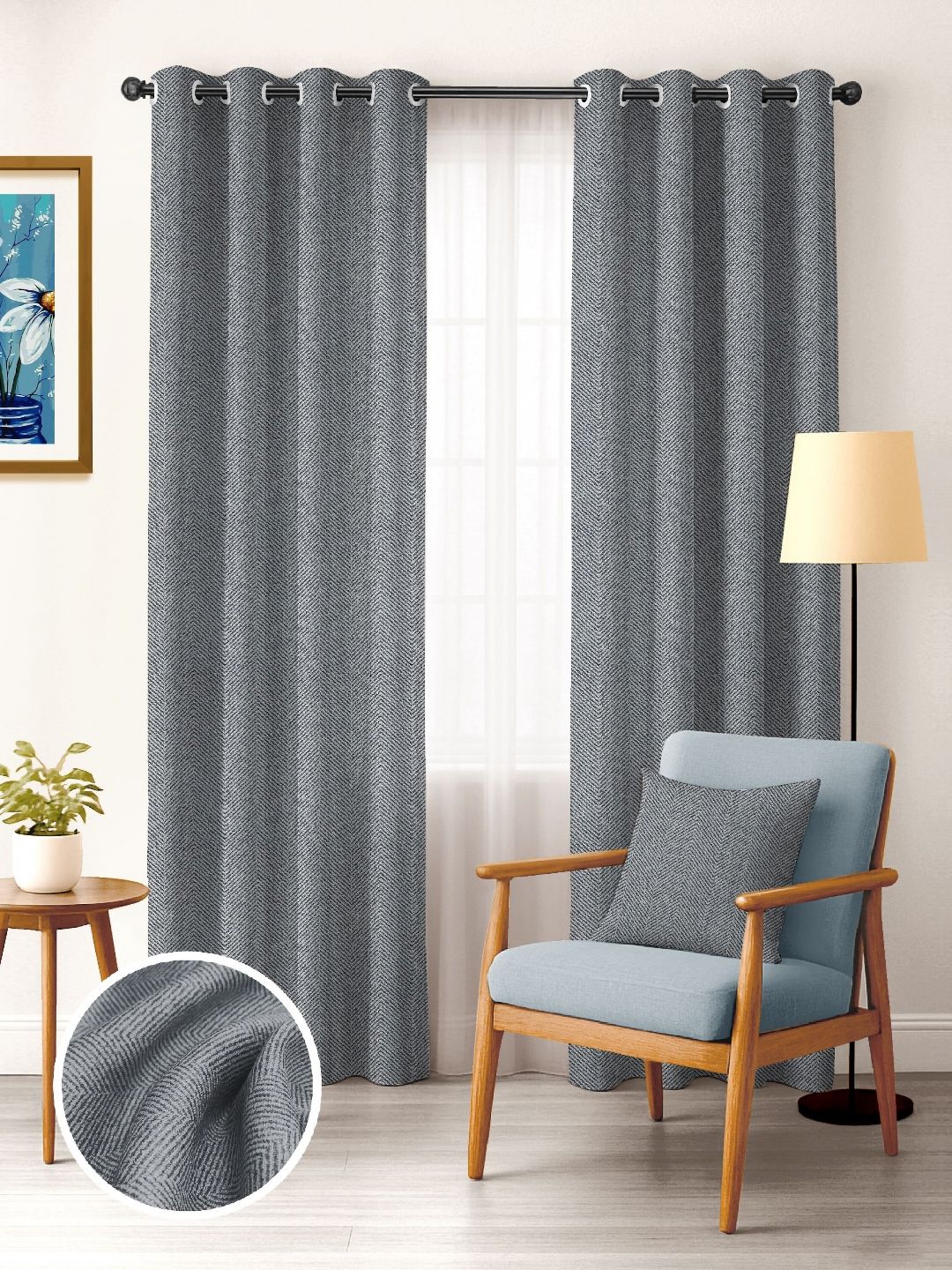 CASABLEU Grey 2 Pieces Black Out Door Curtains-image-10