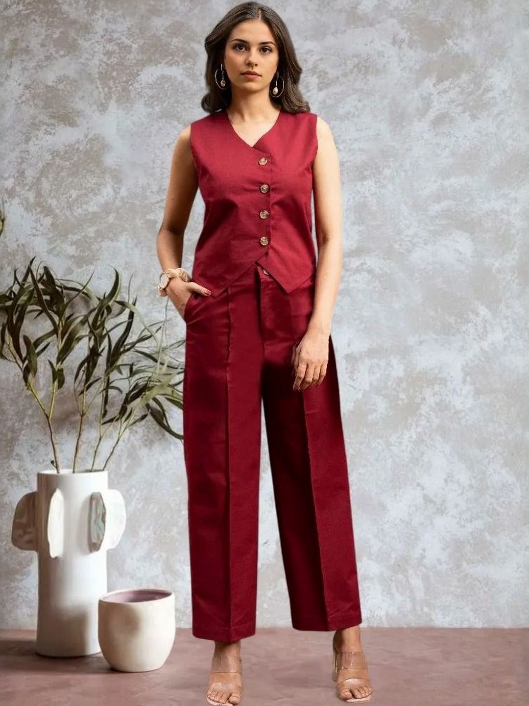 Anouk Pure Cotton V Neck Waist Coat With Trousers Co-Ords-picture-39