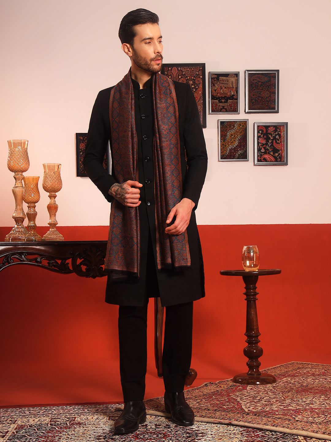 Pashmoda Men Woven Design Woolen Stole