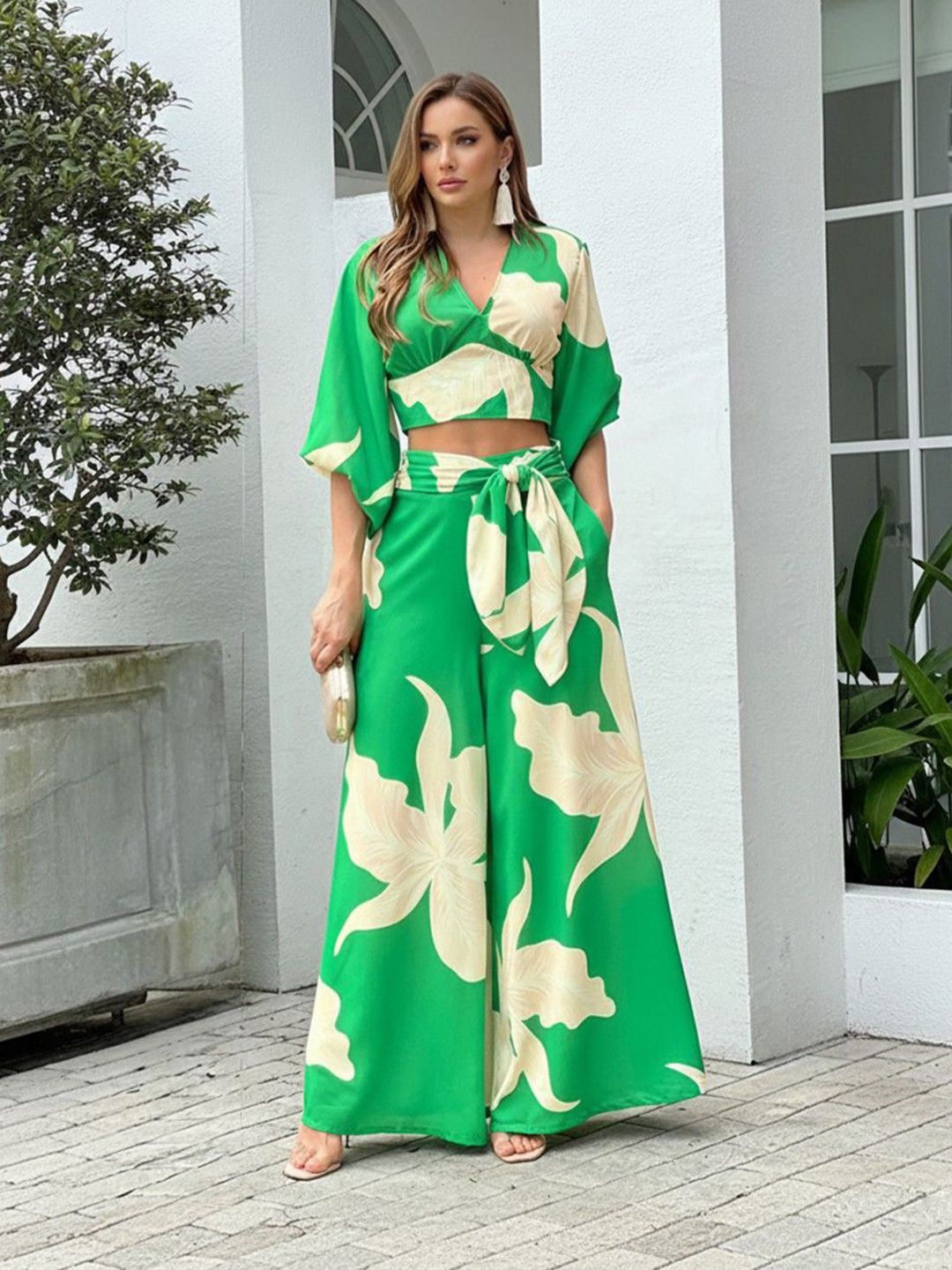 Mast & Harbour Women V-Neck Printed Basic Jumpsuit