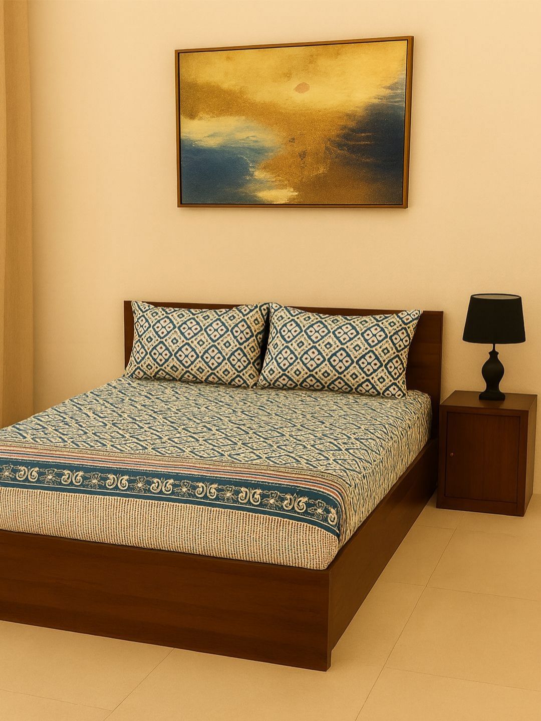 BOMBAY DYEING Blue & Red Floral 180 TC Queen Cotton Bedsheet Set 2.74 m x 2.74 m-picture-29