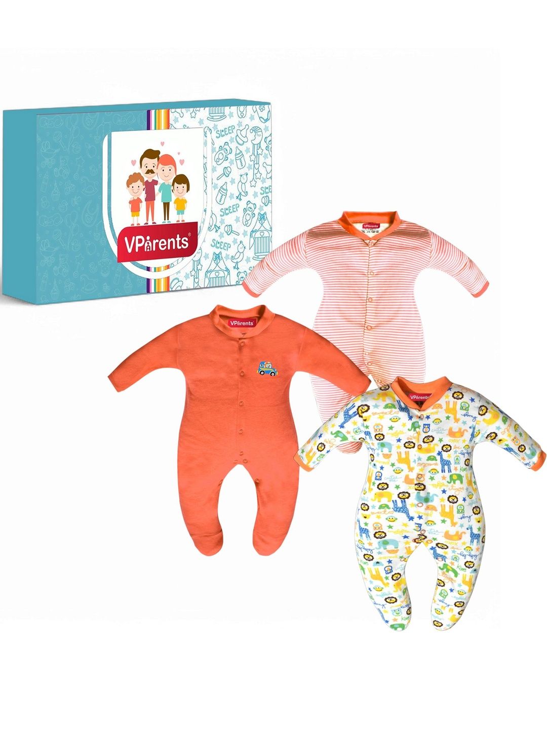 VParents Kids Pack of 3 Printed Full Length Romper-picture-32