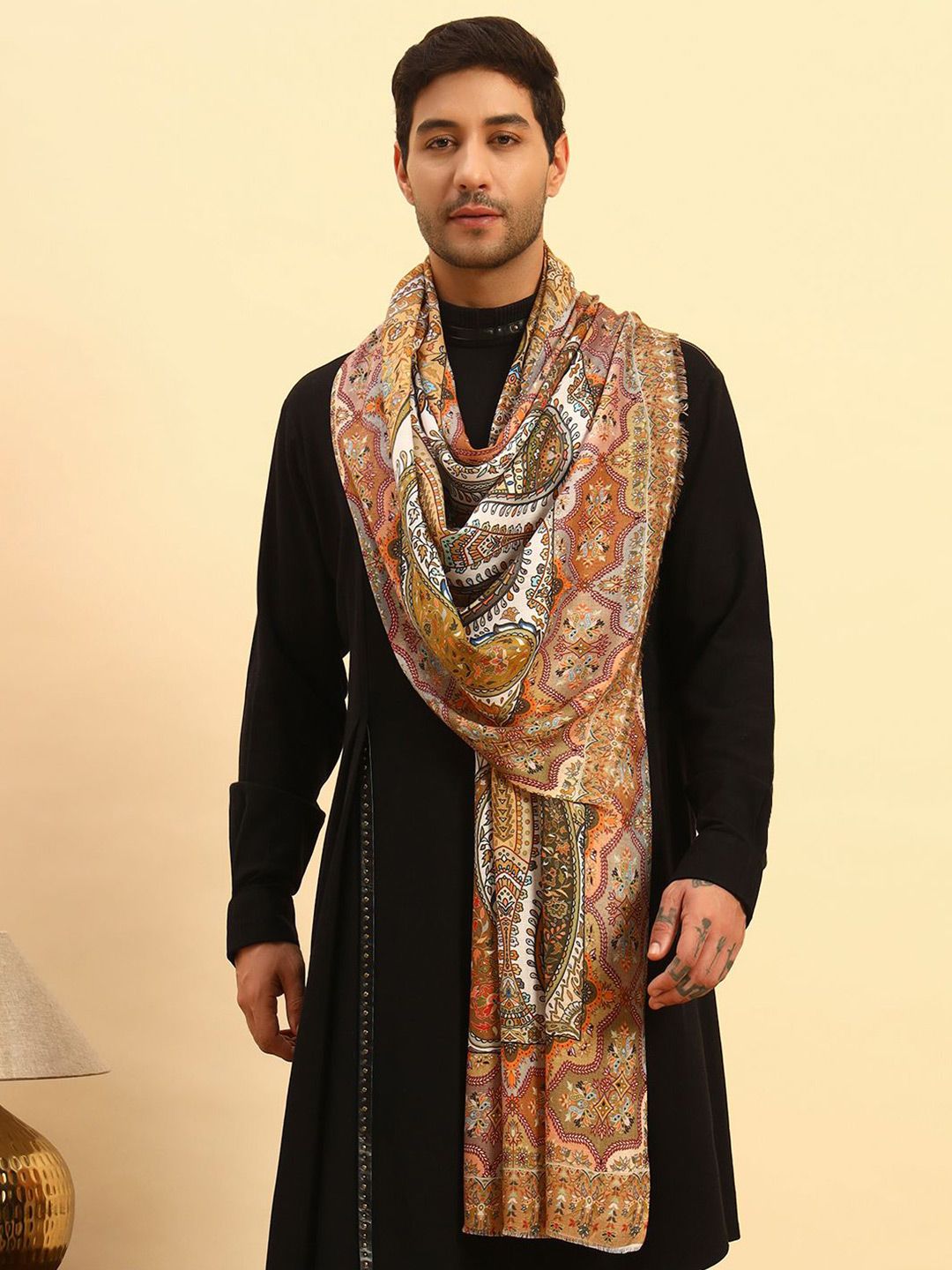 Pashmoda Men Ethnic Motifs Printed Wool Stole-picture-11