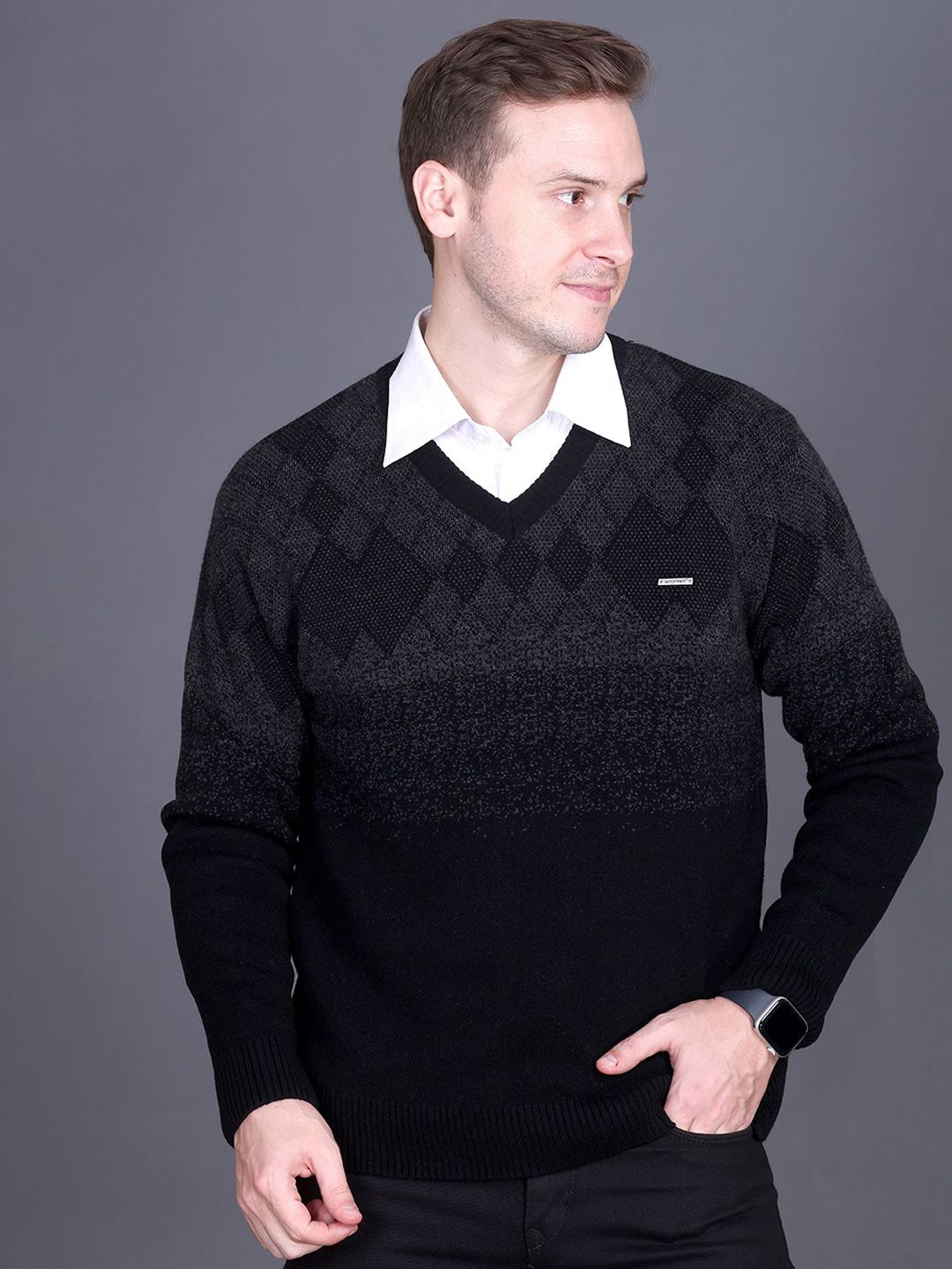 GODFREY Men Self Design V-Neck Long Sleeves Pullover-picture-36