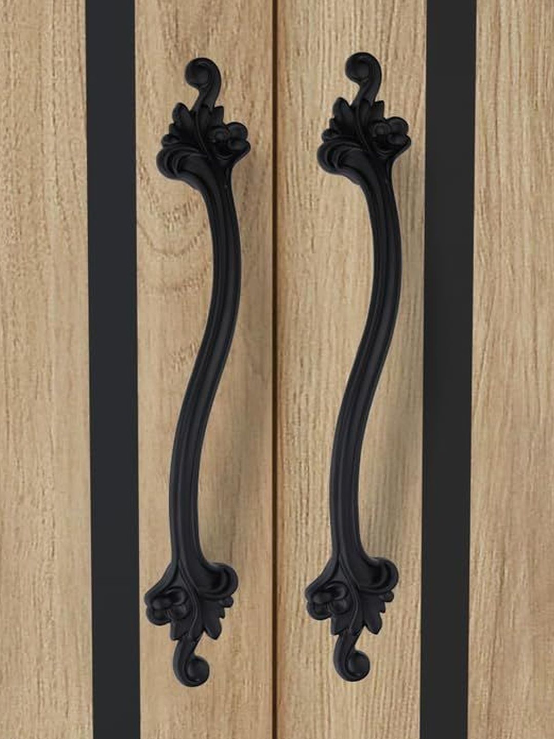 GLOXY Pack of 2 Black Finish Aluminium 14 Inch Flower Design Door Handles-picture-26