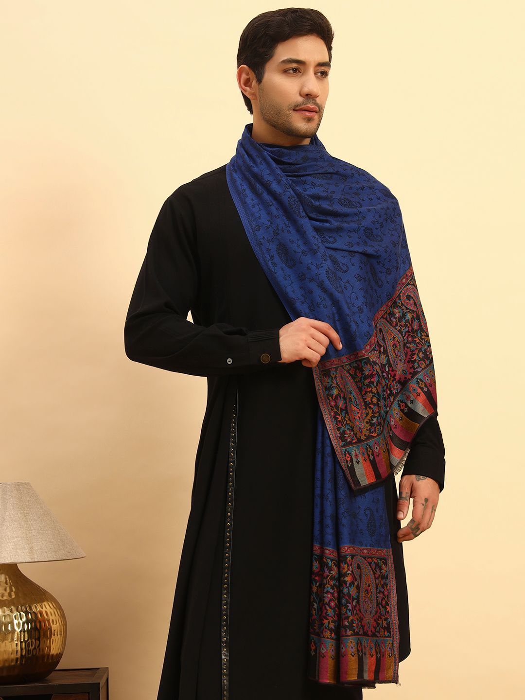 Pashmoda Men Floral Woven Design Gulpari Kaani Stole-picture-58