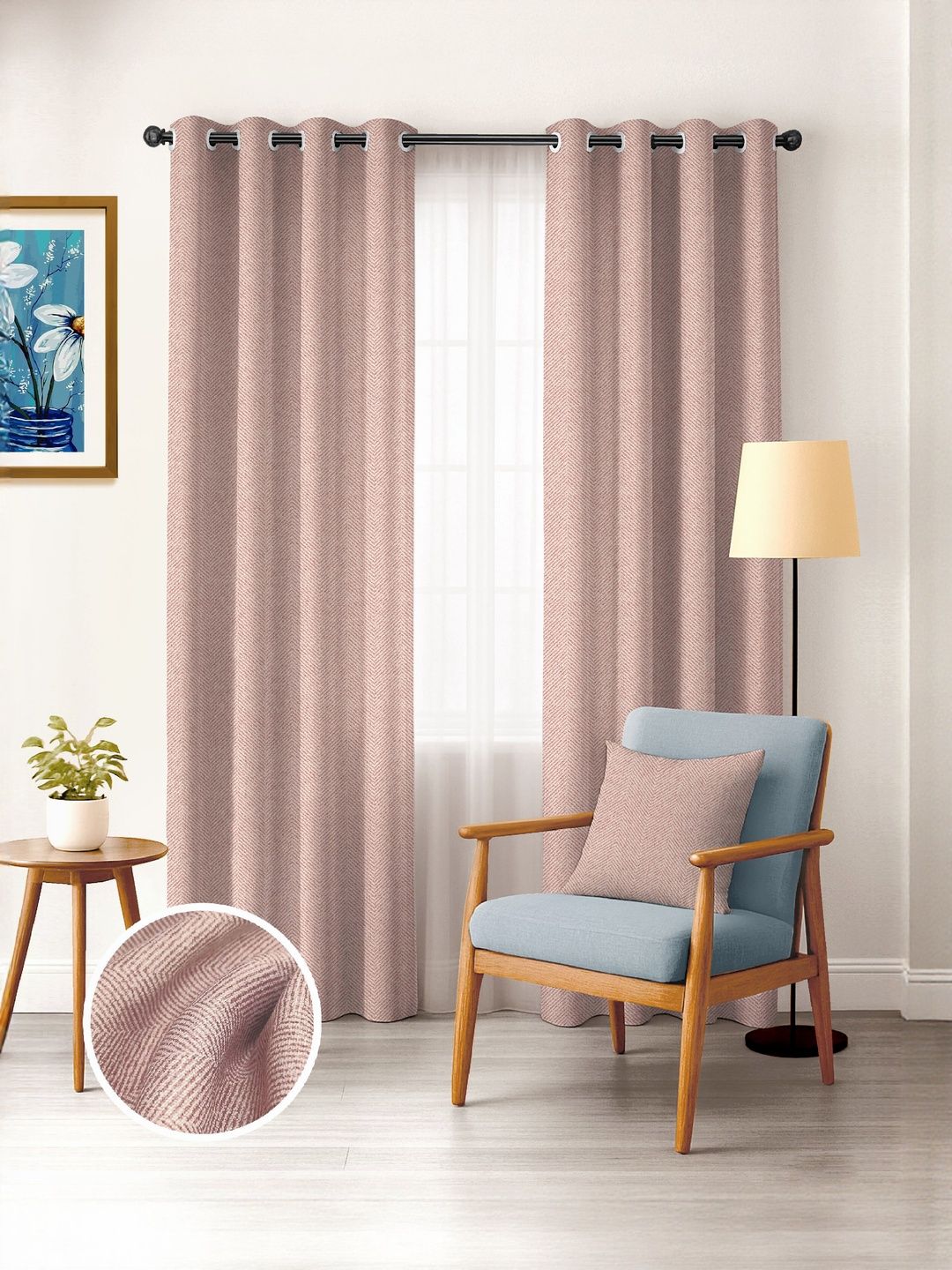 Myntra Elegant Homes Peach-Coloured Set of 2 Black Out Door Curtain-image-30