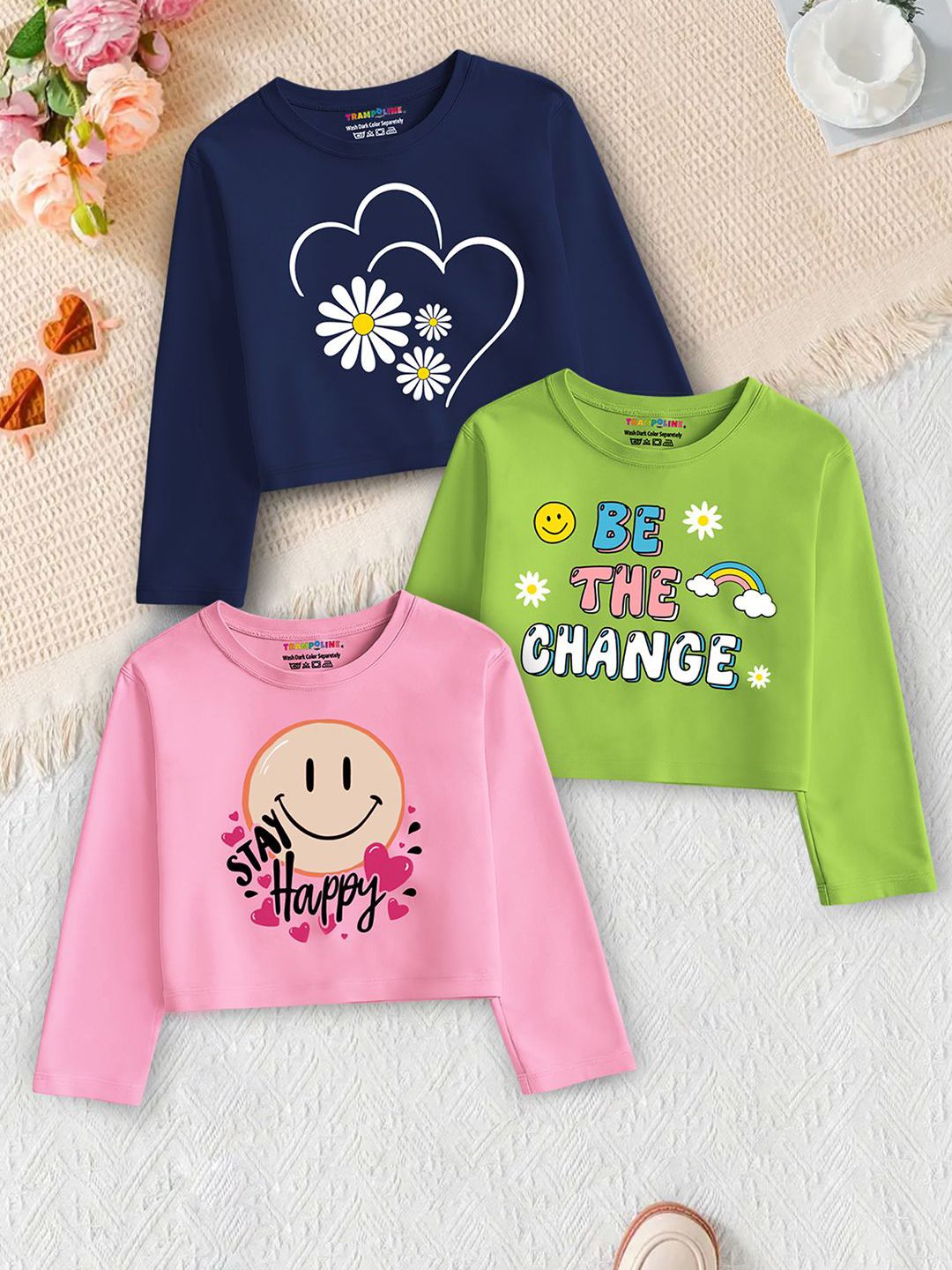 YK X Trampoline Girls Pack of 3 Printed Cotton Tops-picture-49