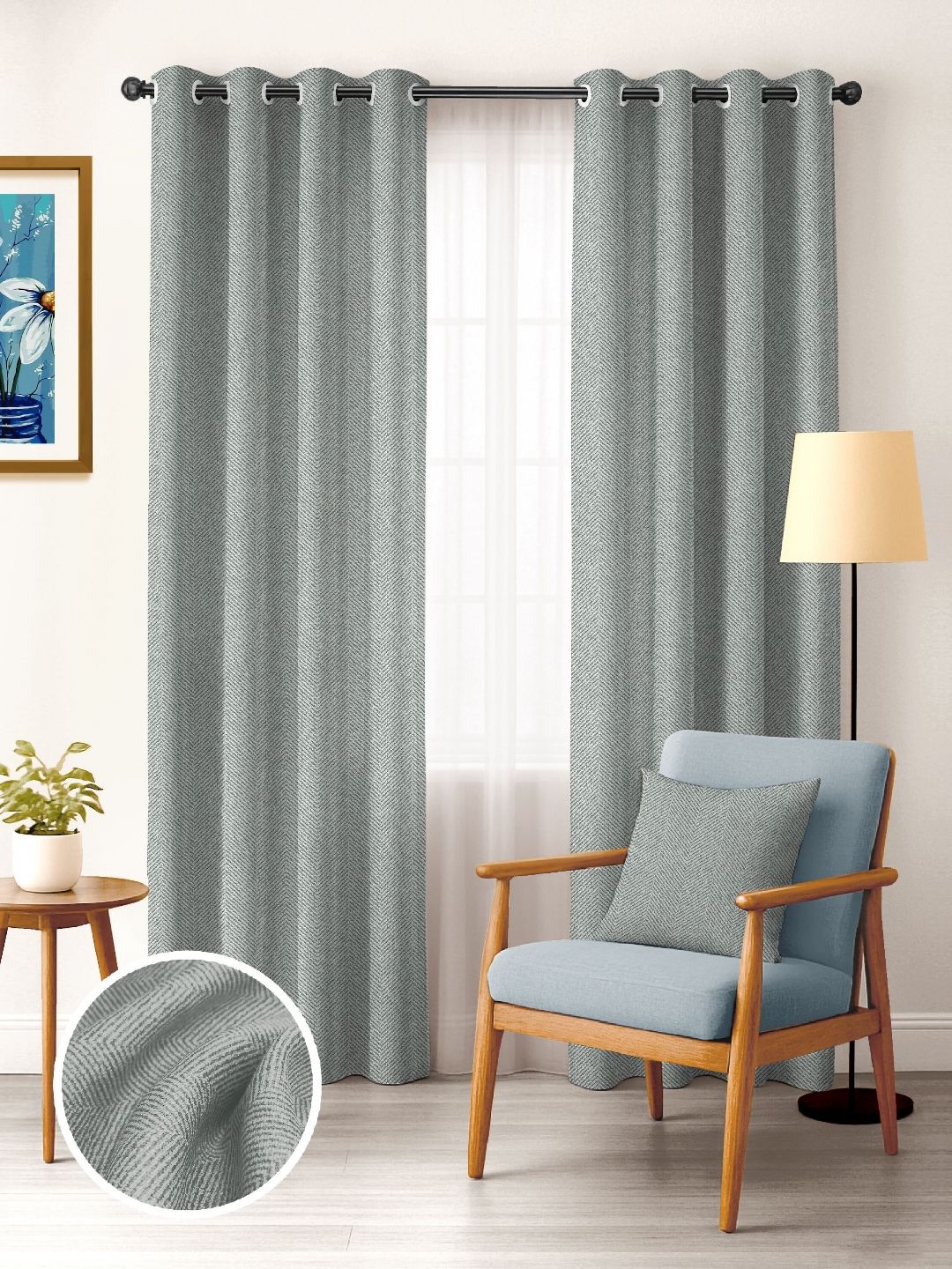 CASABLEU Grey 2 Pieces Black Out Door Curtains-picture-5