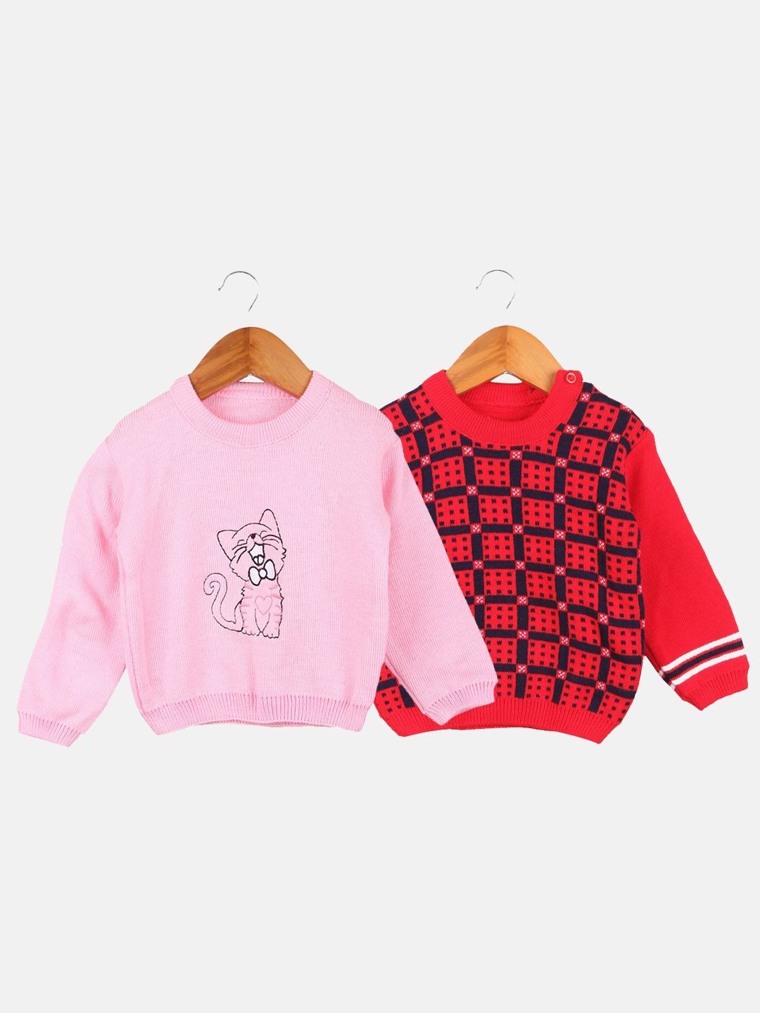 TRENDY WORLD Kids-Unisex Pack of 2 Pink Wool Printed Sweaters-picture-44