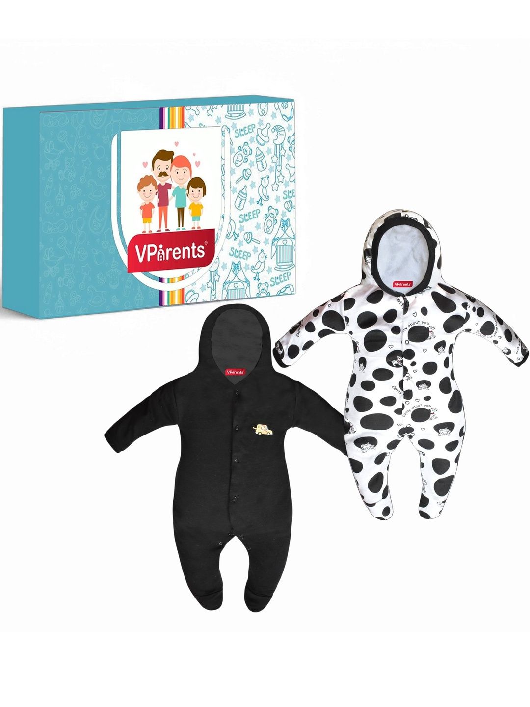 VParents Unisex Kids Pack of 2 Cotton Hooded Rompers-image-46