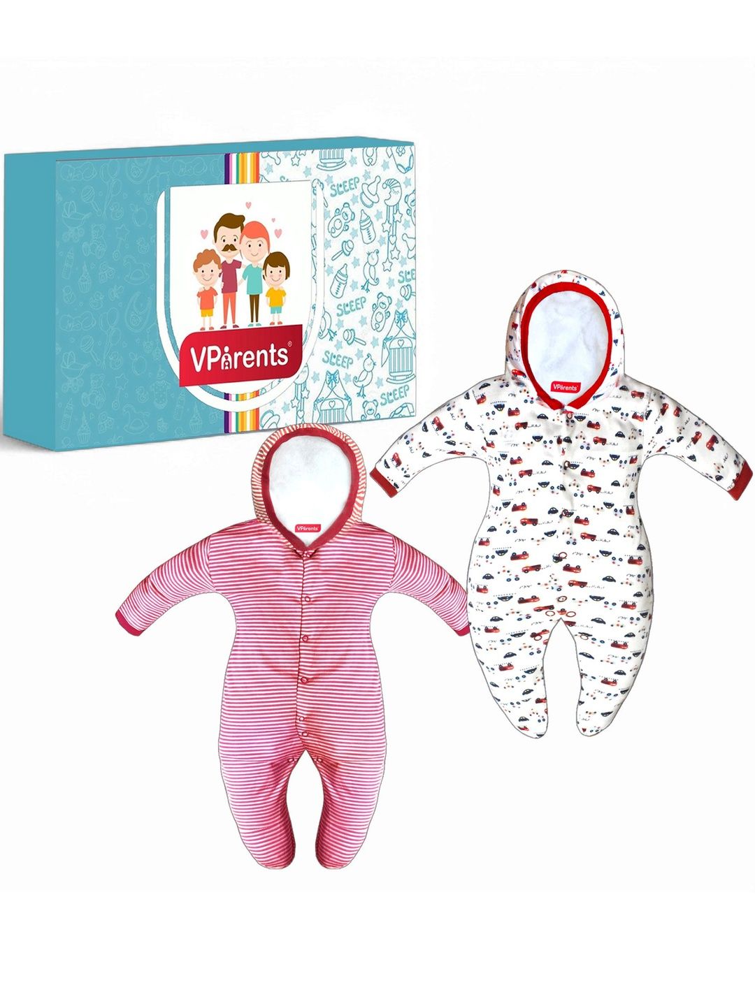 VParents Kids Pack Of 2 Cotton Full Sleeve Hooded Rompers-picture-18