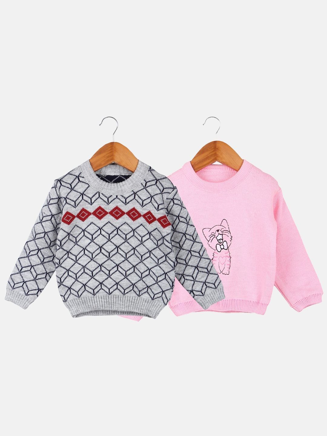 TRENDY WORLD Kids-Unisex Pack of 2 Grey Wool Printed Sweaters-picture-22