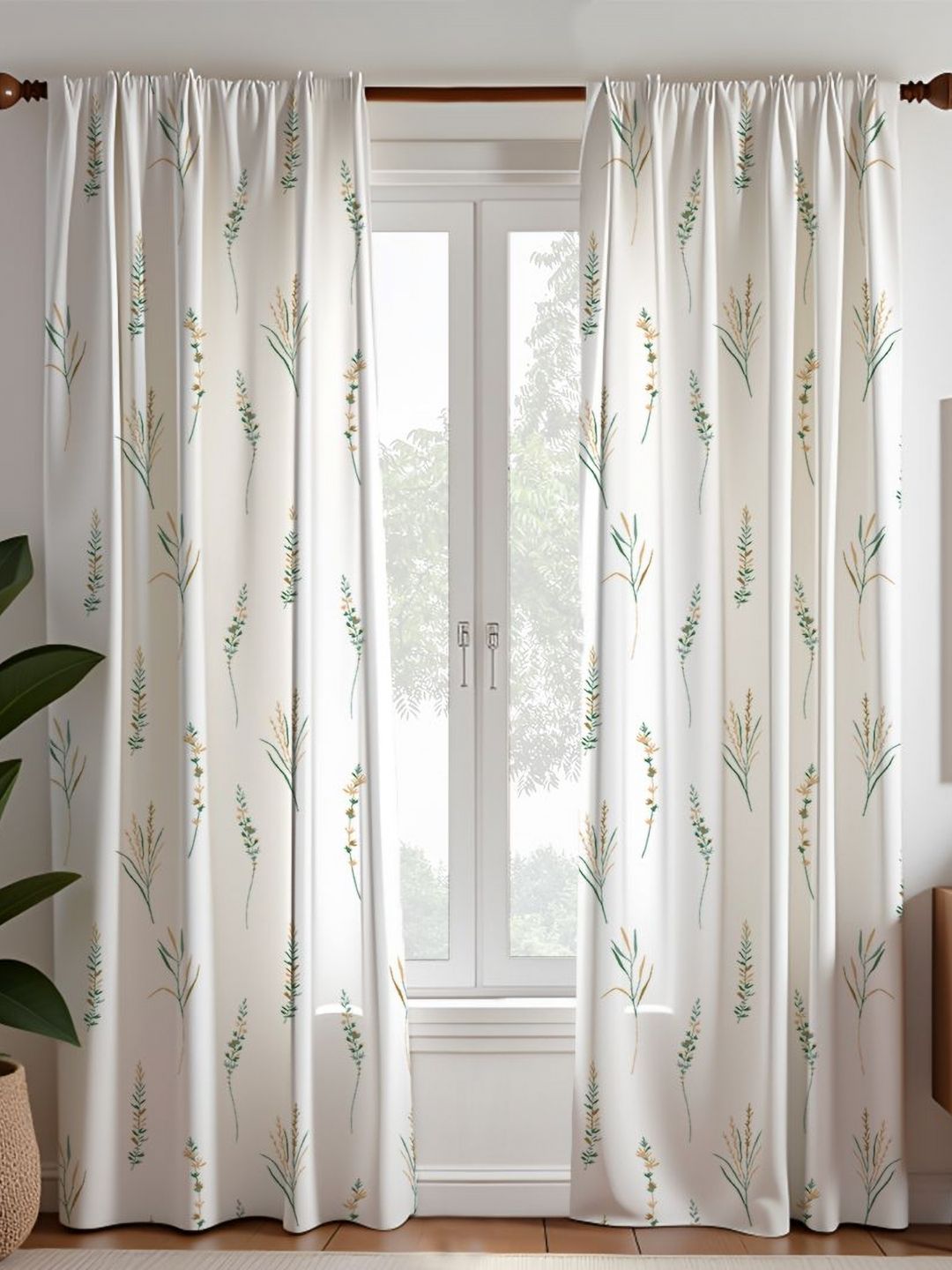 HOMEMONDE Yellow & White Set of 2 Geometric Room Darkening Cotton Window Curtains-picture-44