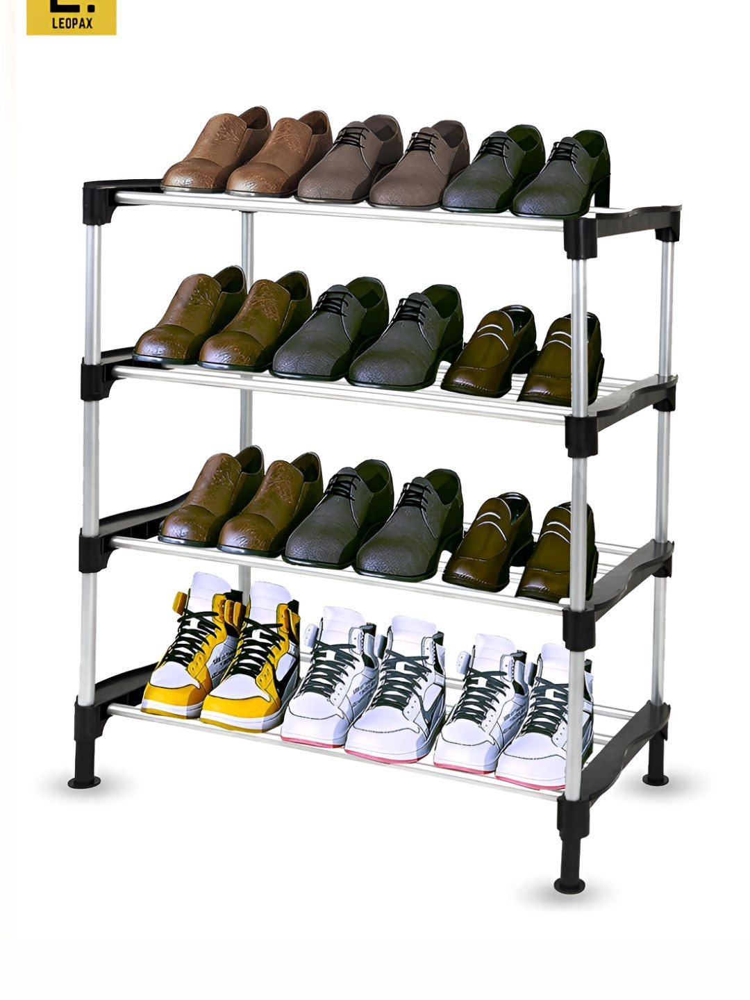 LEOPAX Black 4-Layer Shoe Rack With Wheels-picture-38