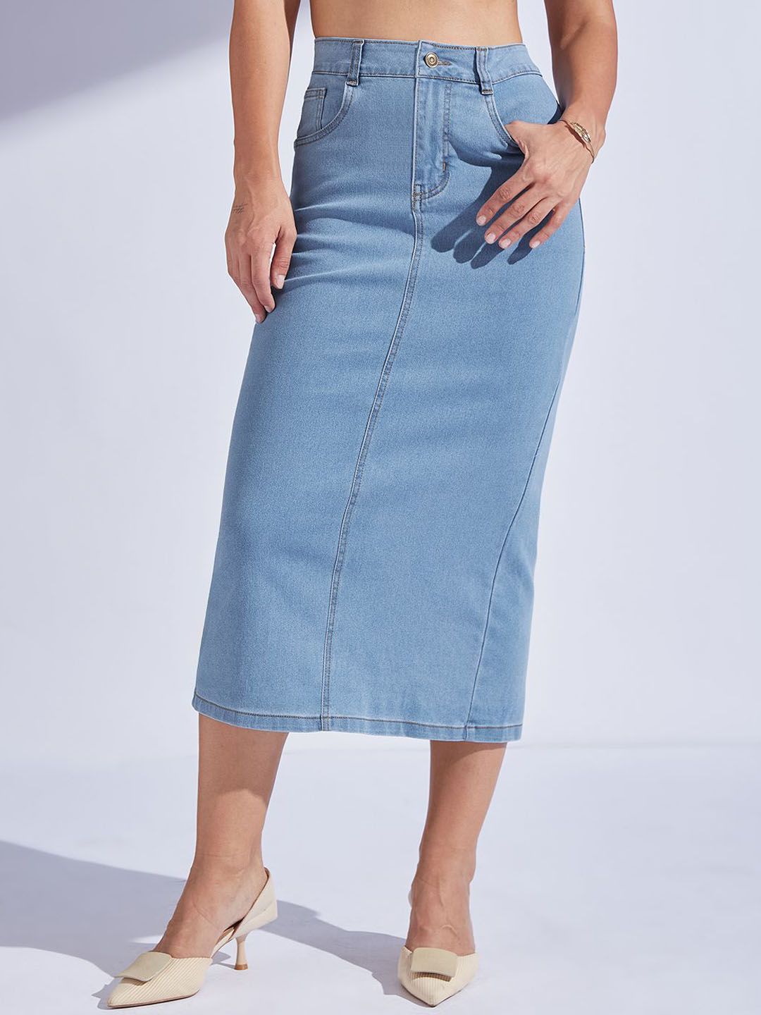 Miss Chase High-Rise Straight Denim Midi Skirt-picture-41