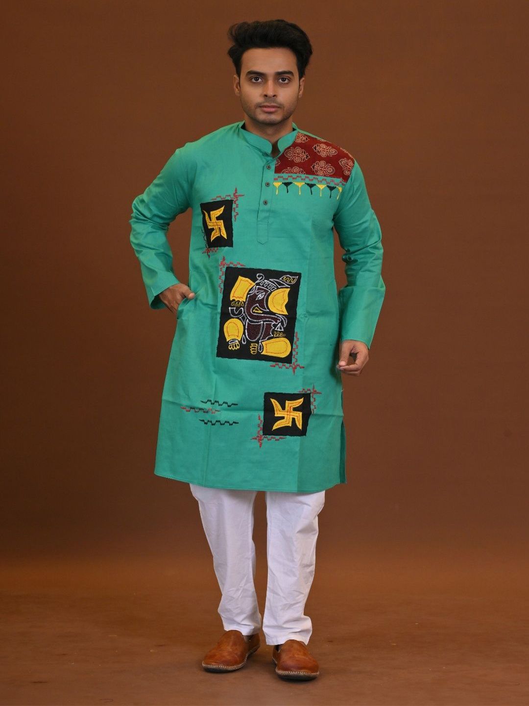 RAM SHYAM collection Men Ethnic Motifs Embroidered Festive Cotton Straight Kurta-image-13