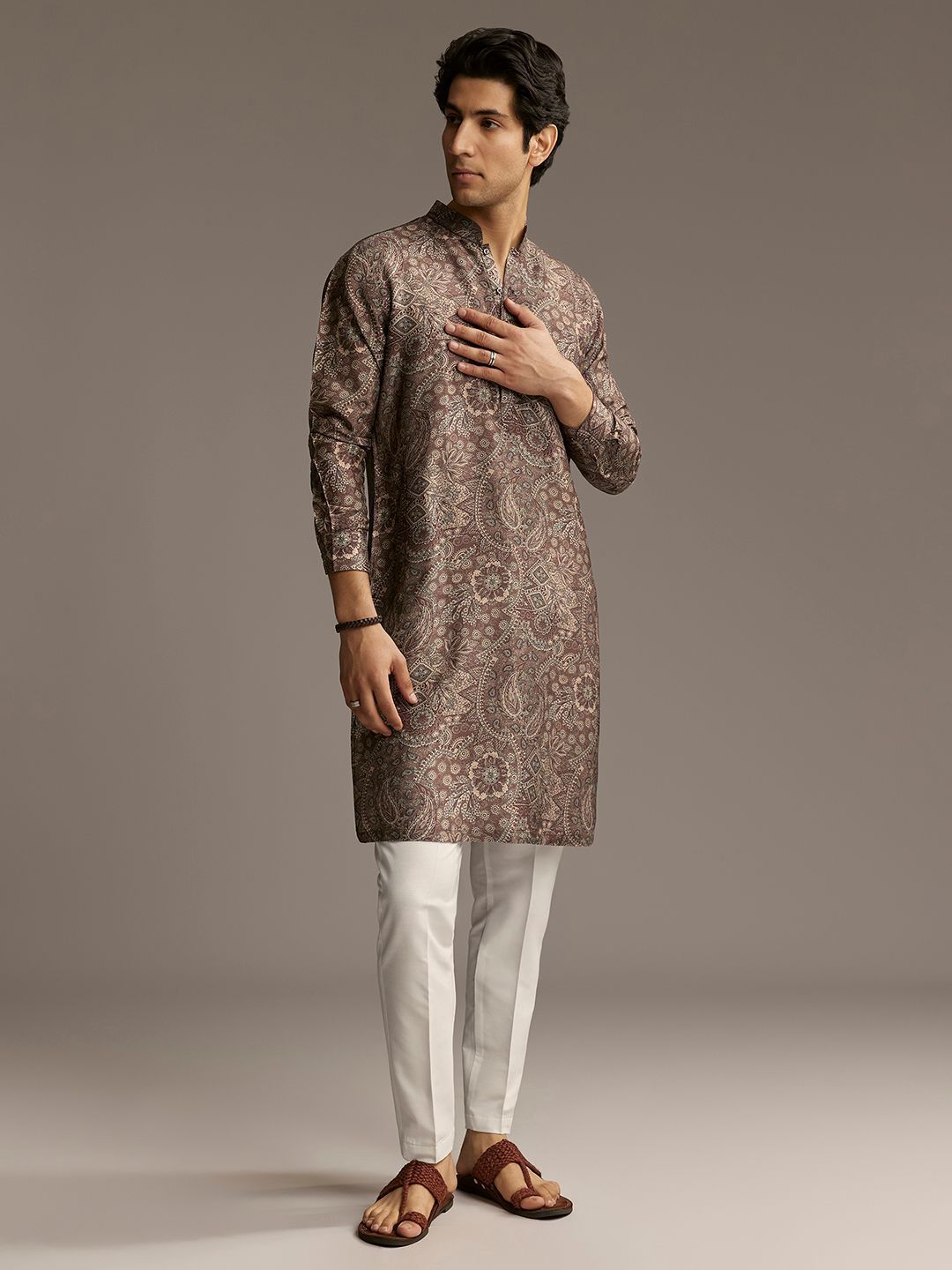 KALKI Fashion Men Ethnic Motifs Printed Thread Work Kurta-picture-25
