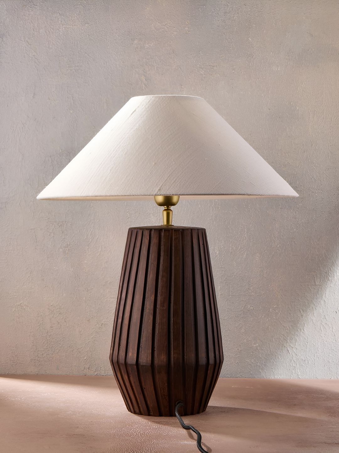 Fabindia Rekha White & Brown Textured Ceramic Frusturical Shaped Table Lamp-image-20